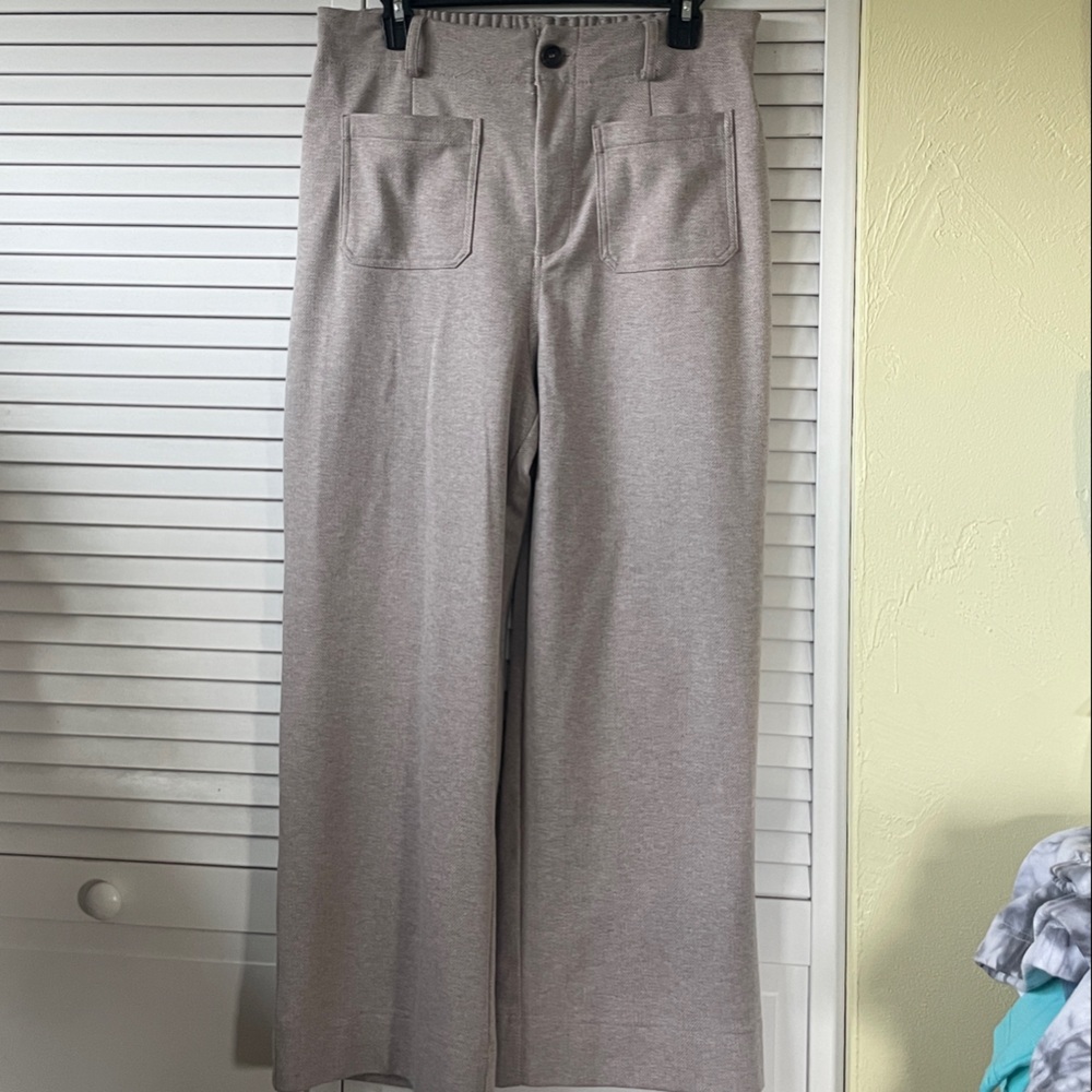 Tan knit wide leg pants